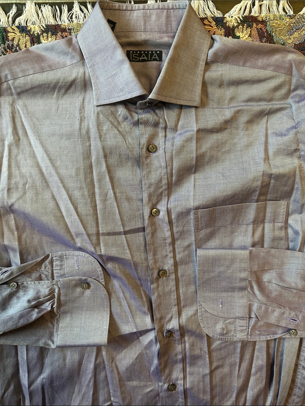 Gianluca Isaia Napoli Purple Classic Spread Collar Men's Dress Shirt Size 16